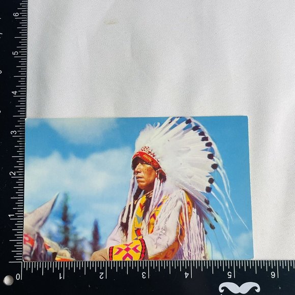 Cree Native American Chief Yellowface Vintage Unused Chrome Postcard Color Card - Picture 4 of 9